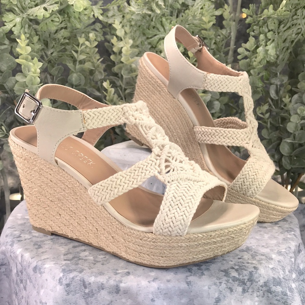 Falls Creek Karina Ivory Crochet 3.5” Espadrille Platform Wedges WMS 7M☀️NWOT☀️